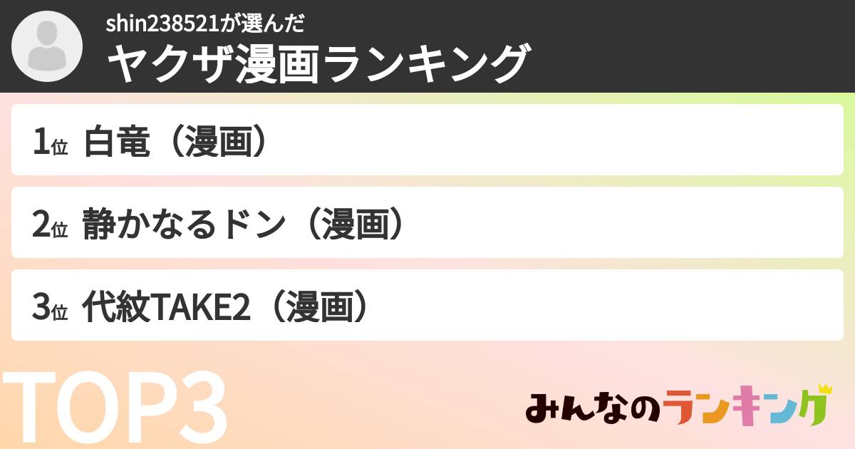 shin238521さんの「ヤクザ漫画ランキング」