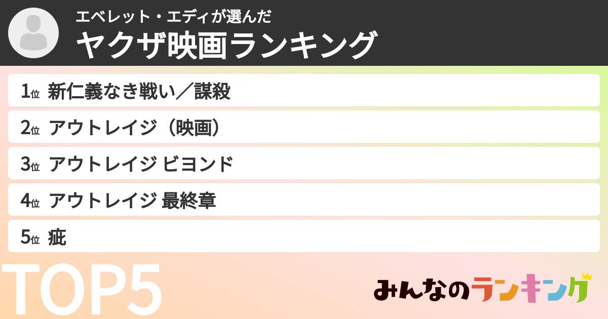 エベレット・エディさんの「ヤクザ映画ランキング」