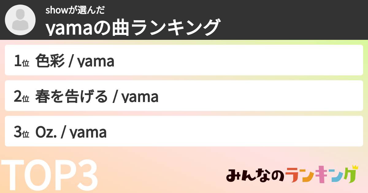 showさんの「yamaの曲ランキング」