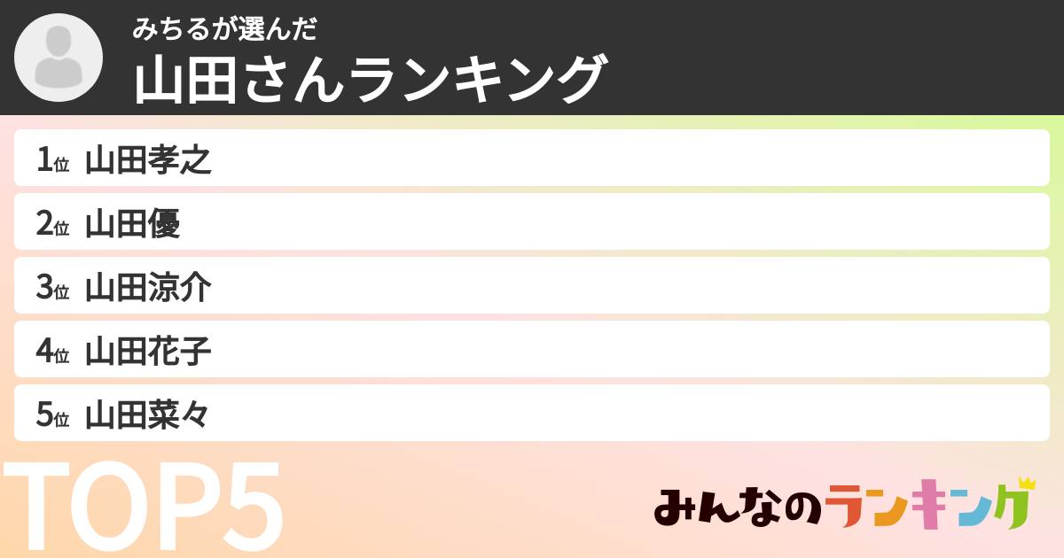 みちるさんの「山田さんランキング」