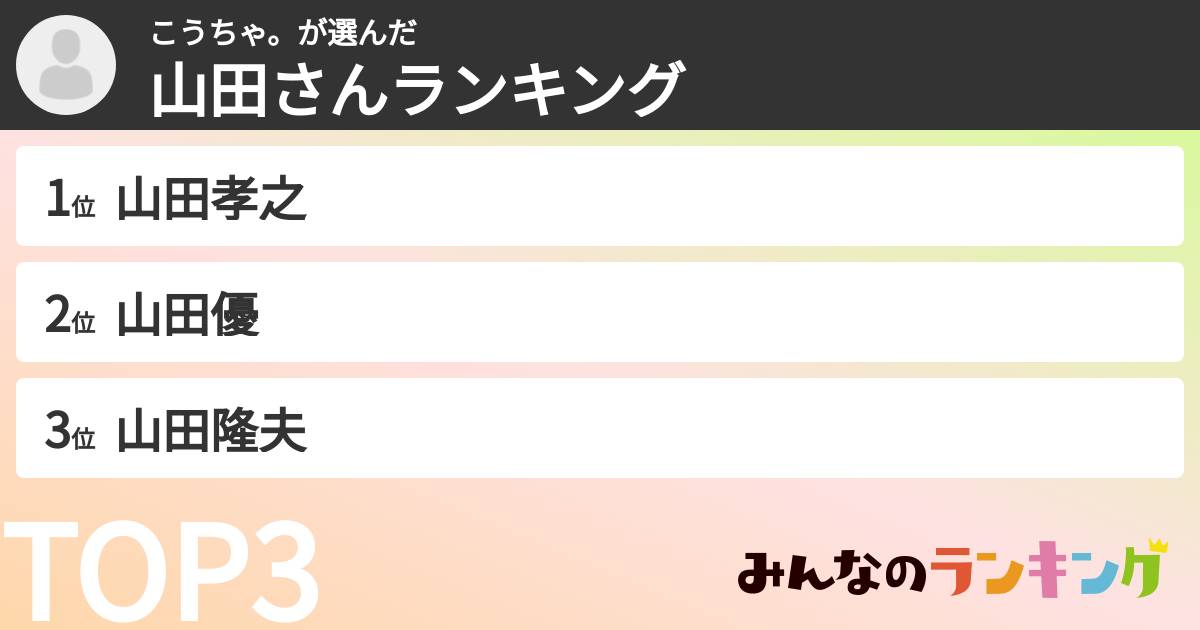 こうちゃ。さんの「山田さんランキング」