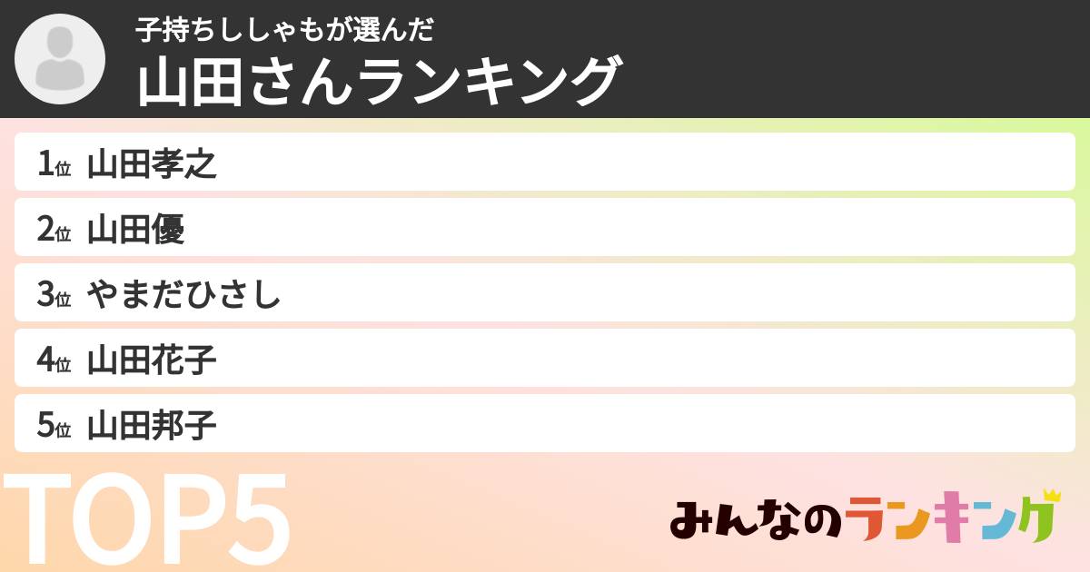 子持ちししゃもさんの「山田さんランキング」