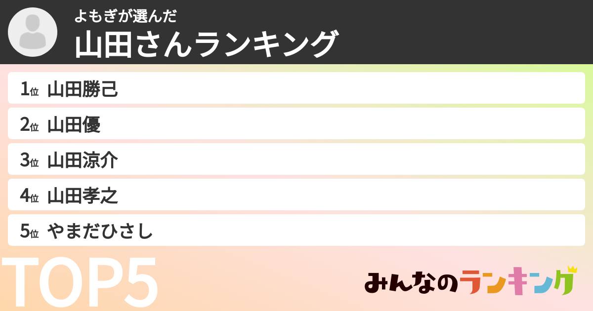 よもぎさんの「山田さんランキング」