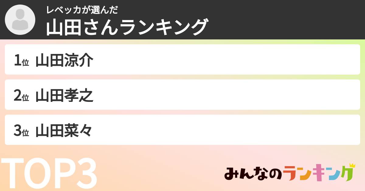 レベッカさんの「山田さんランキング」