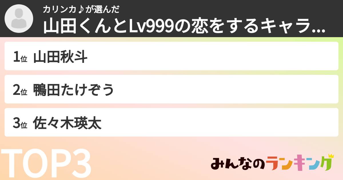カリンカ♪さんの「山田くんとLv999の恋をするキャラランキング」
