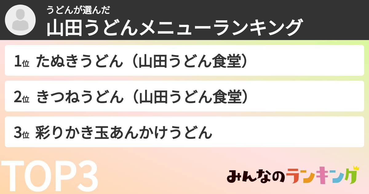 うどんさんの「山田うどんメニューランキング」