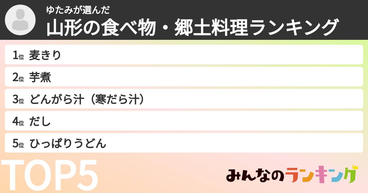 ゆたみさんの「山形の食べ物・郷土料理ランキング」