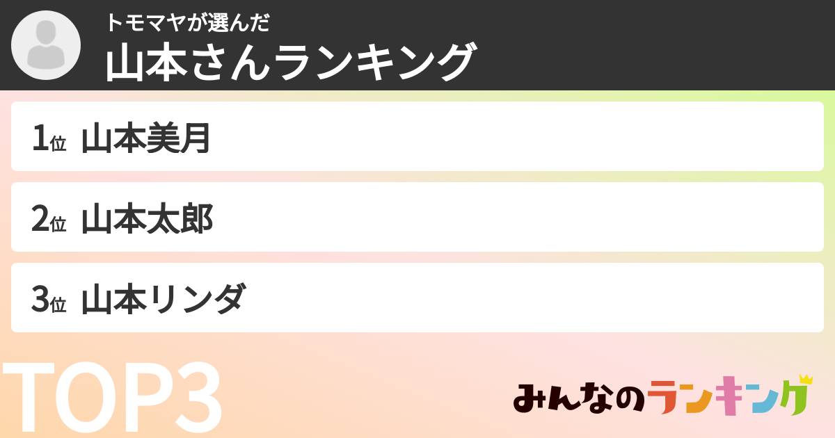 トモマヤさんの「山本さんランキング」