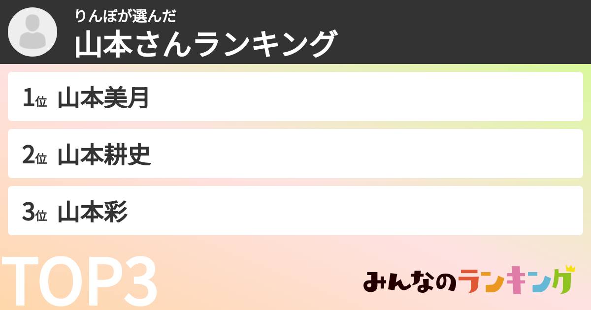 りんぼさんの「山本さんランキング」