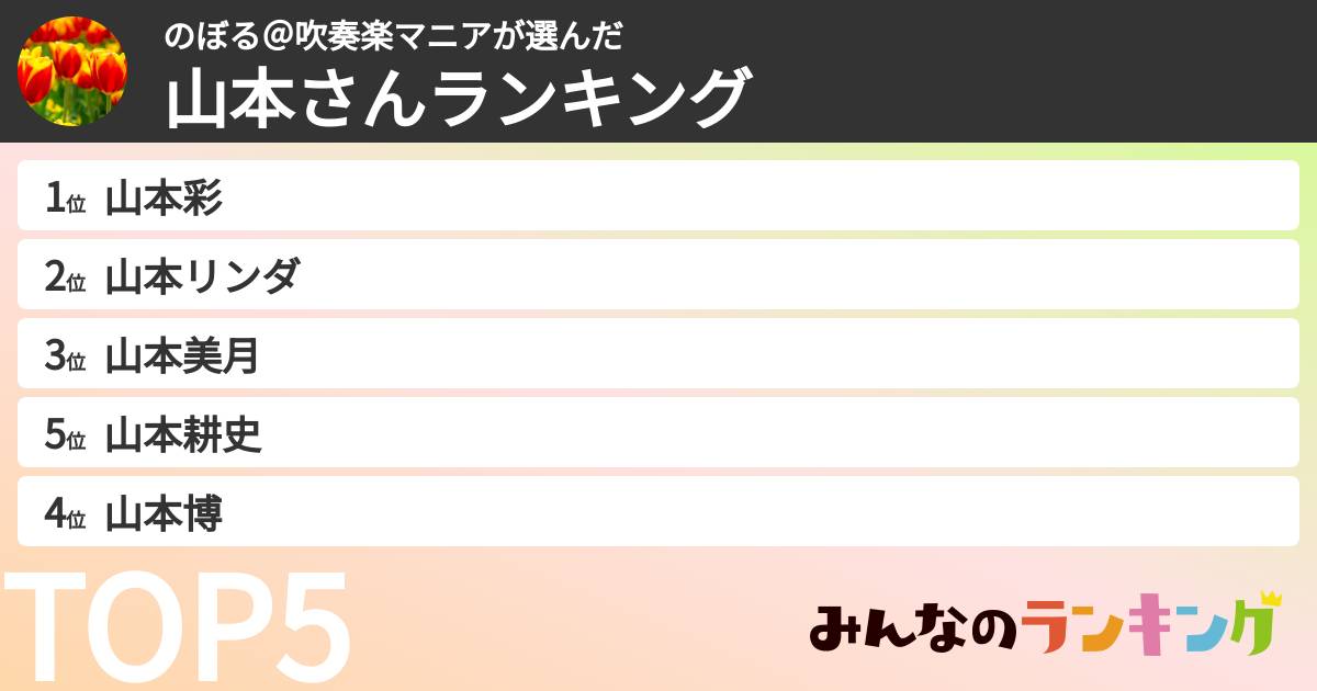 のぼる@吹奏楽マニアさんの「山本さんランキング」