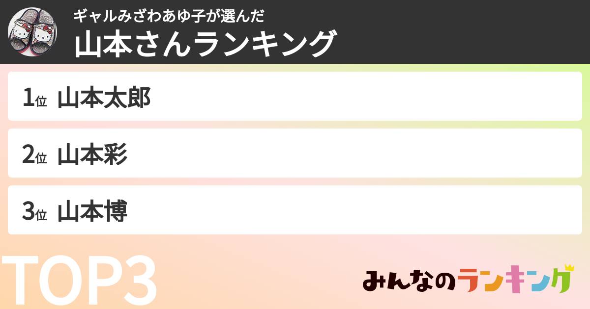 ギャルみざわあゆ子さんの「山本さんランキング」