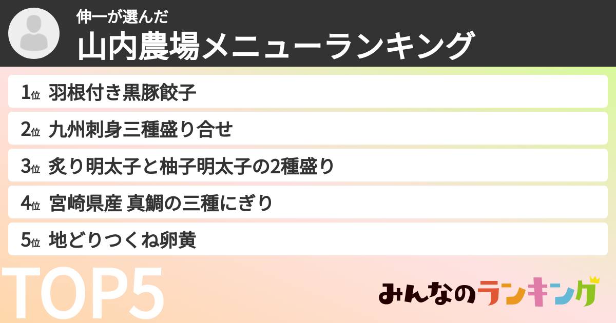 伸一さんの「山内農場メニューランキング」