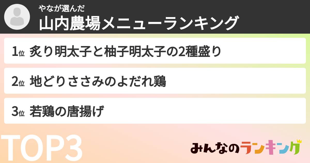やなさんの「山内農場メニューランキング」
