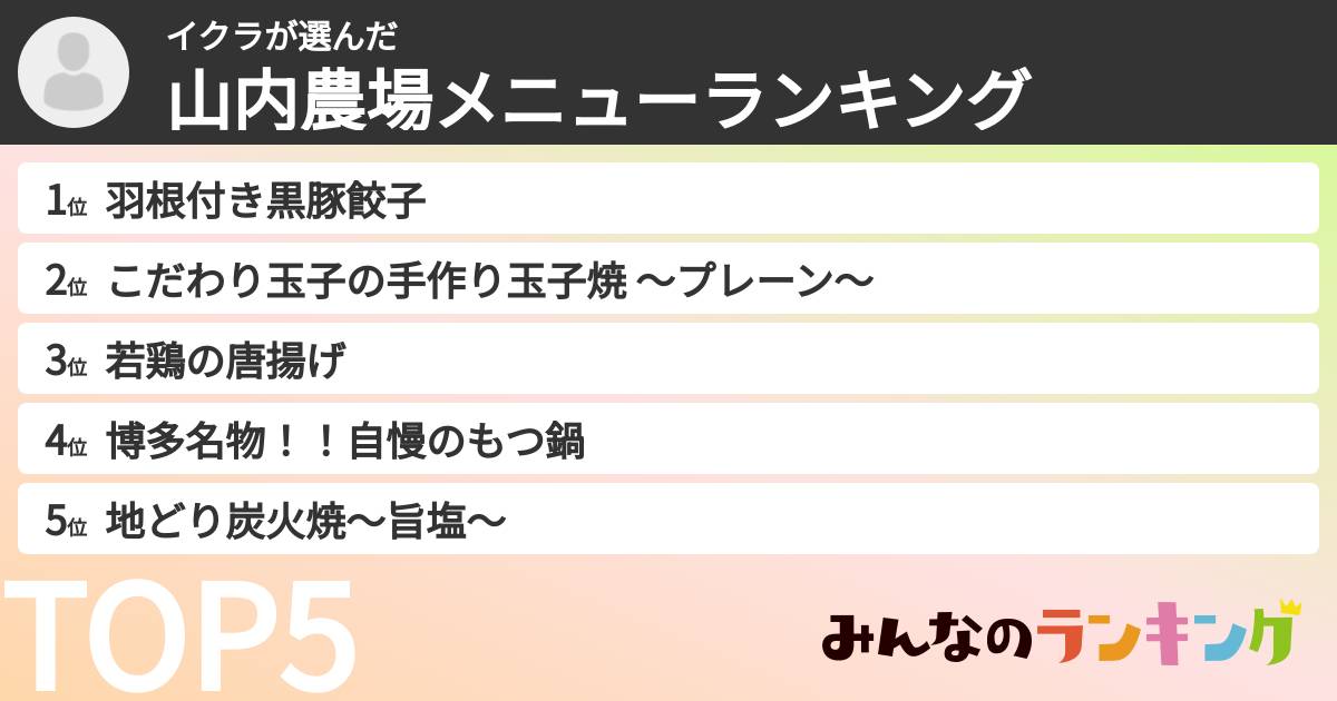 イクラさんの「山内農場メニューランキング」