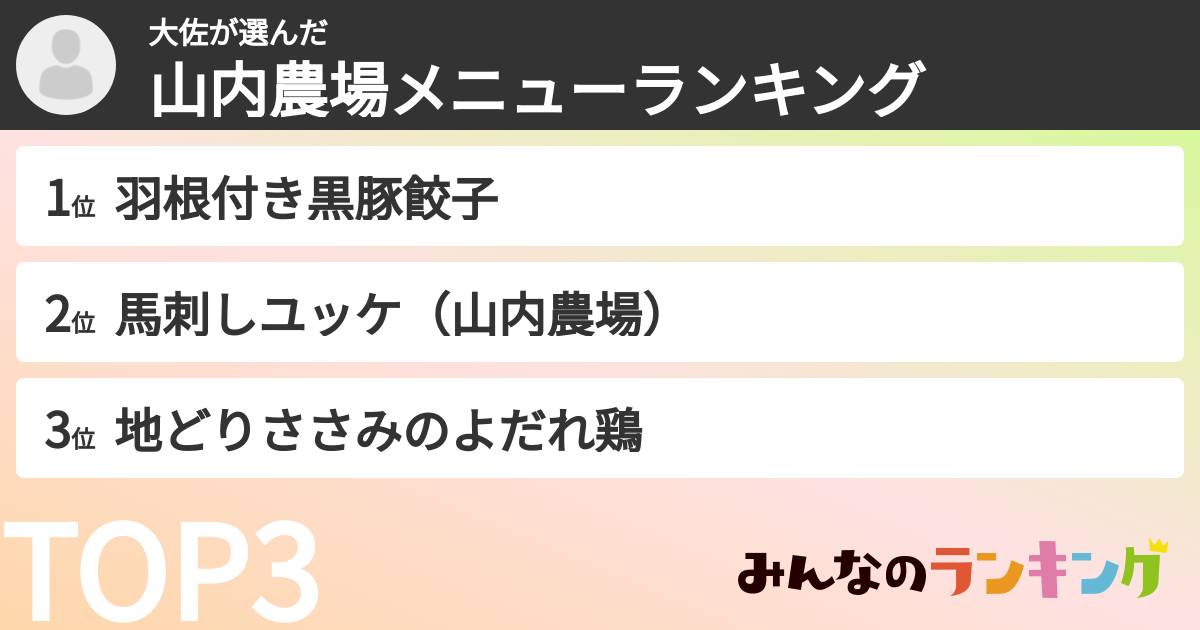 大佐さんの「山内農場メニューランキング」