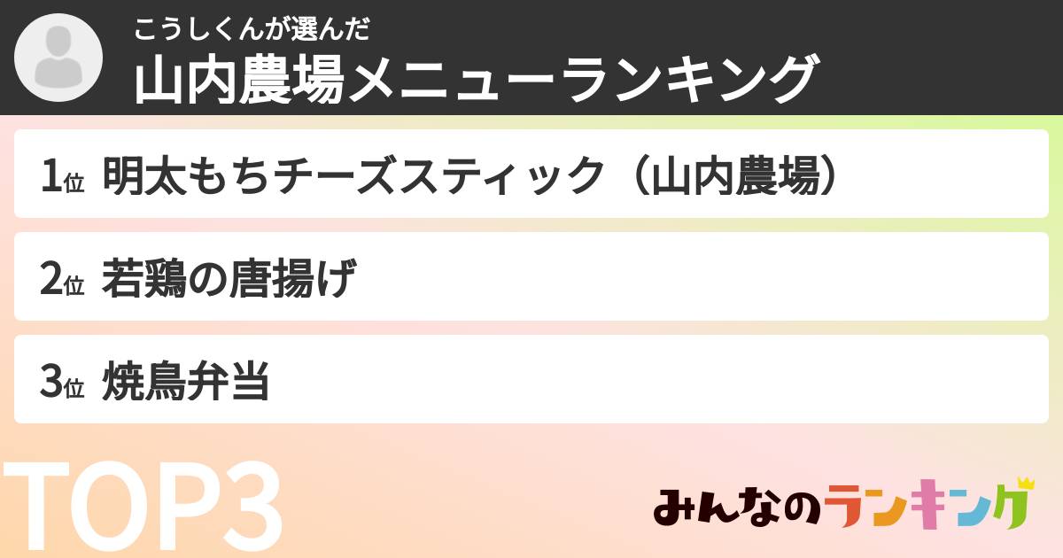 こうしくんさんの「山内農場メニューランキング」