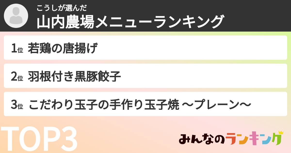こうしさんの「山内農場メニューランキング」