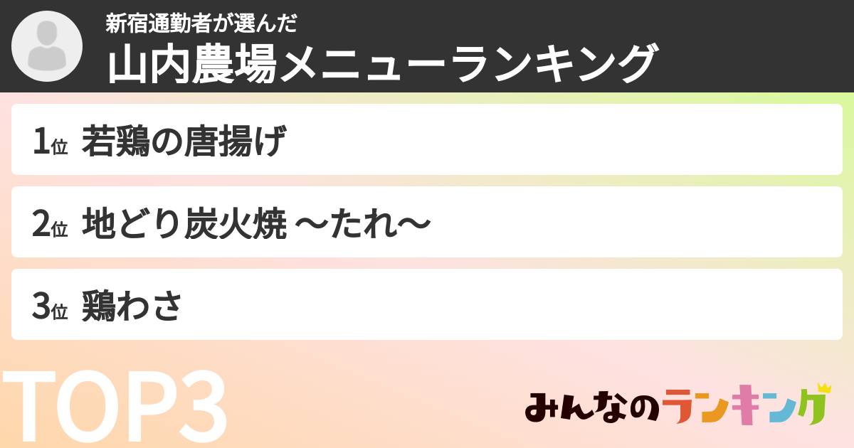 新宿通勤者さんの「山内農場メニューランキング」