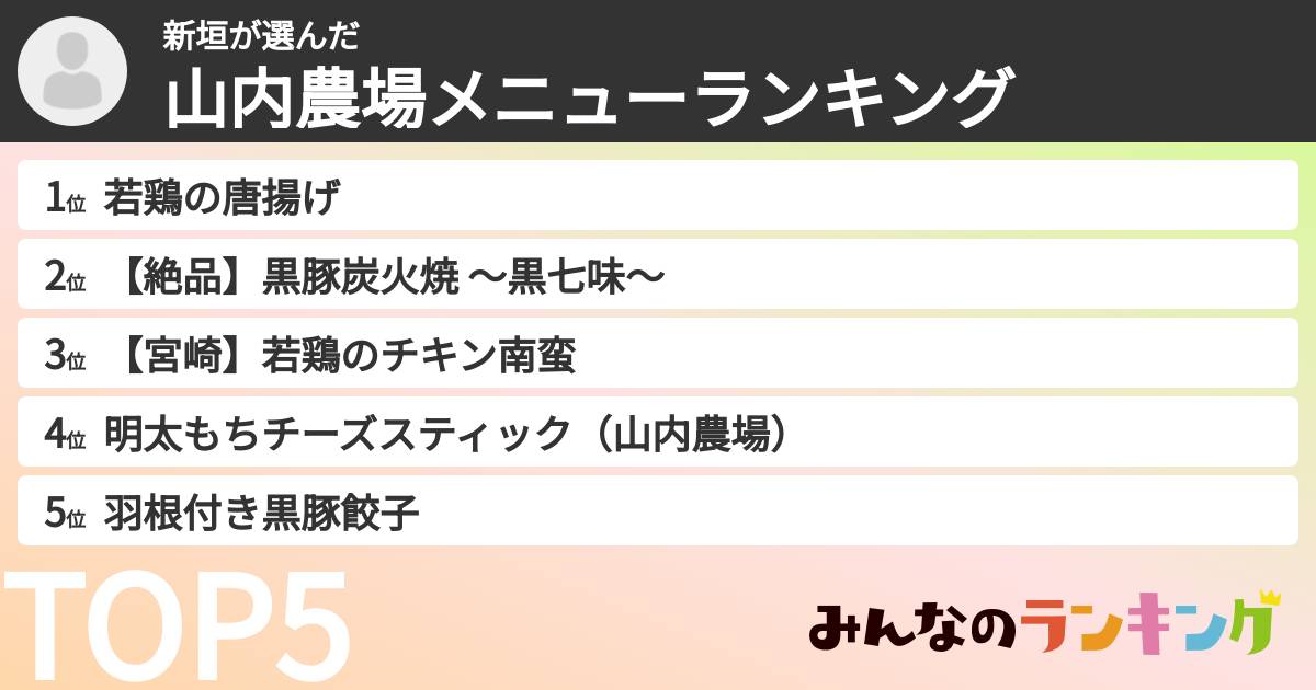 新垣さんの「山内農場メニューランキング」