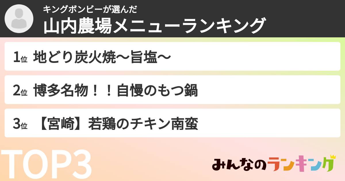 キングボンビーさんの「山内農場メニューランキング」