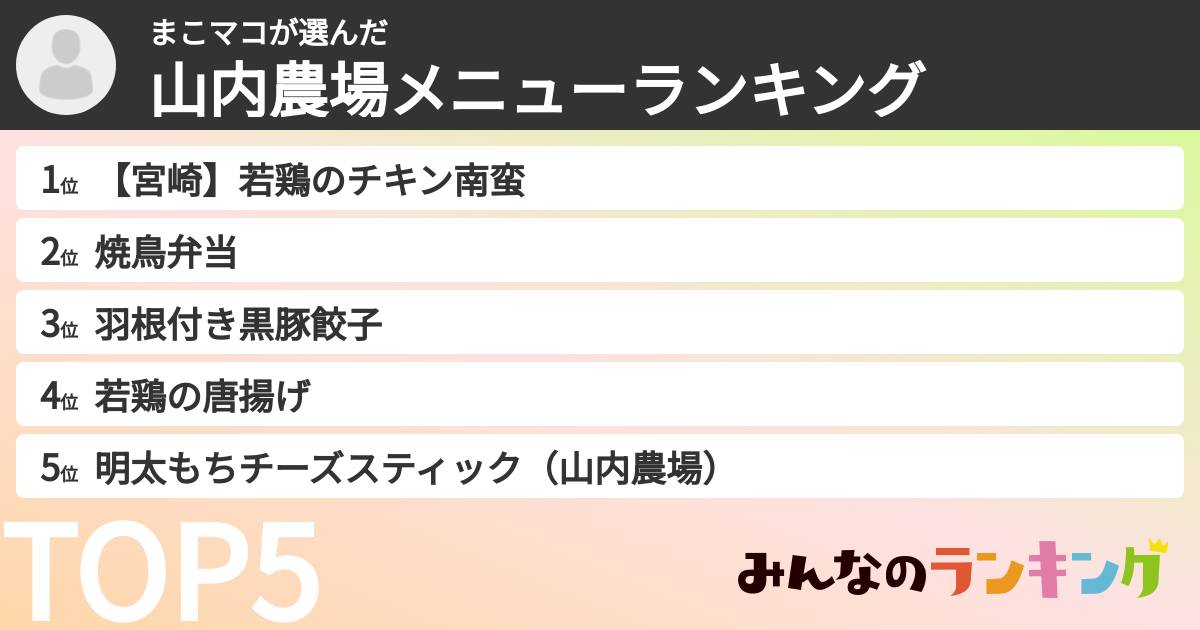 まこマコさんの「山内農場メニューランキング」
