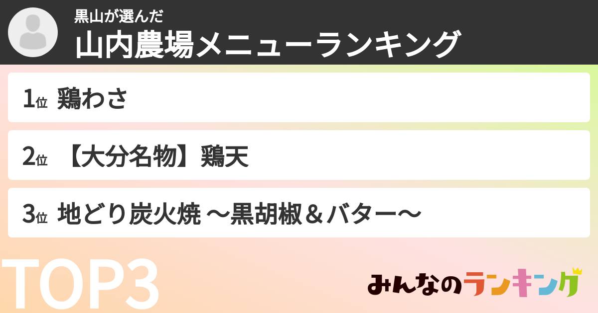 黒山さんの「山内農場メニューランキング」