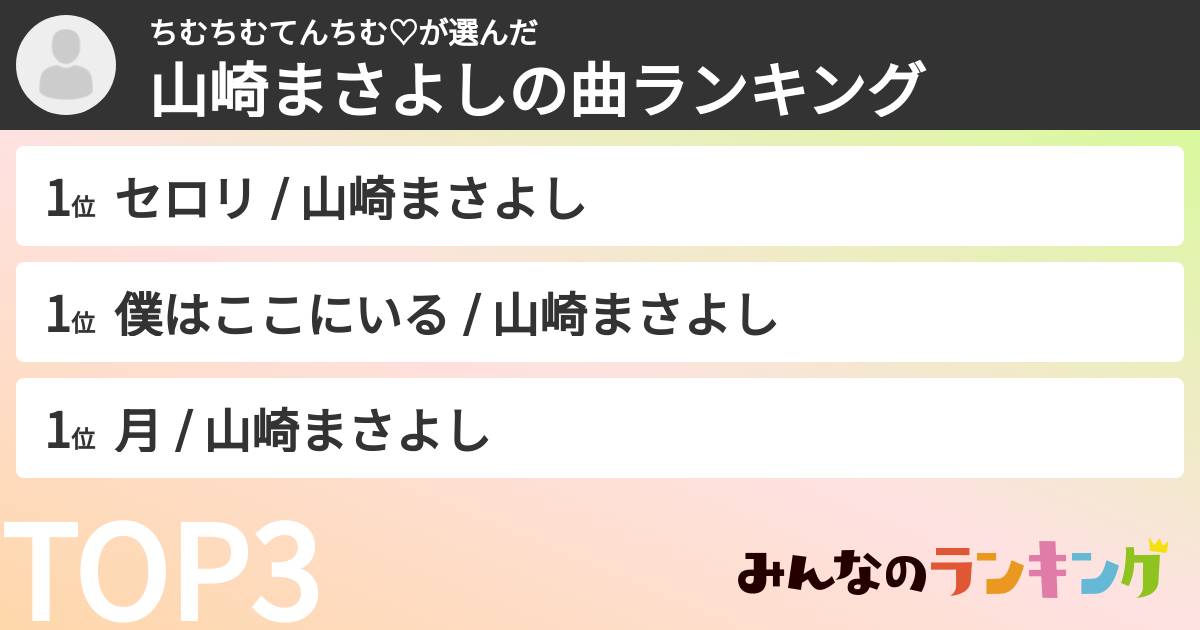 ちむちむてんちむ♡さんの「山崎まさよしの曲ランキング」