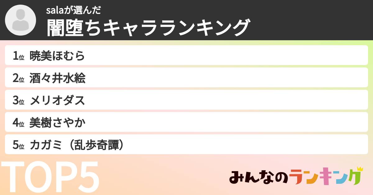 salaさんの「闇堕ちキャラランキング」