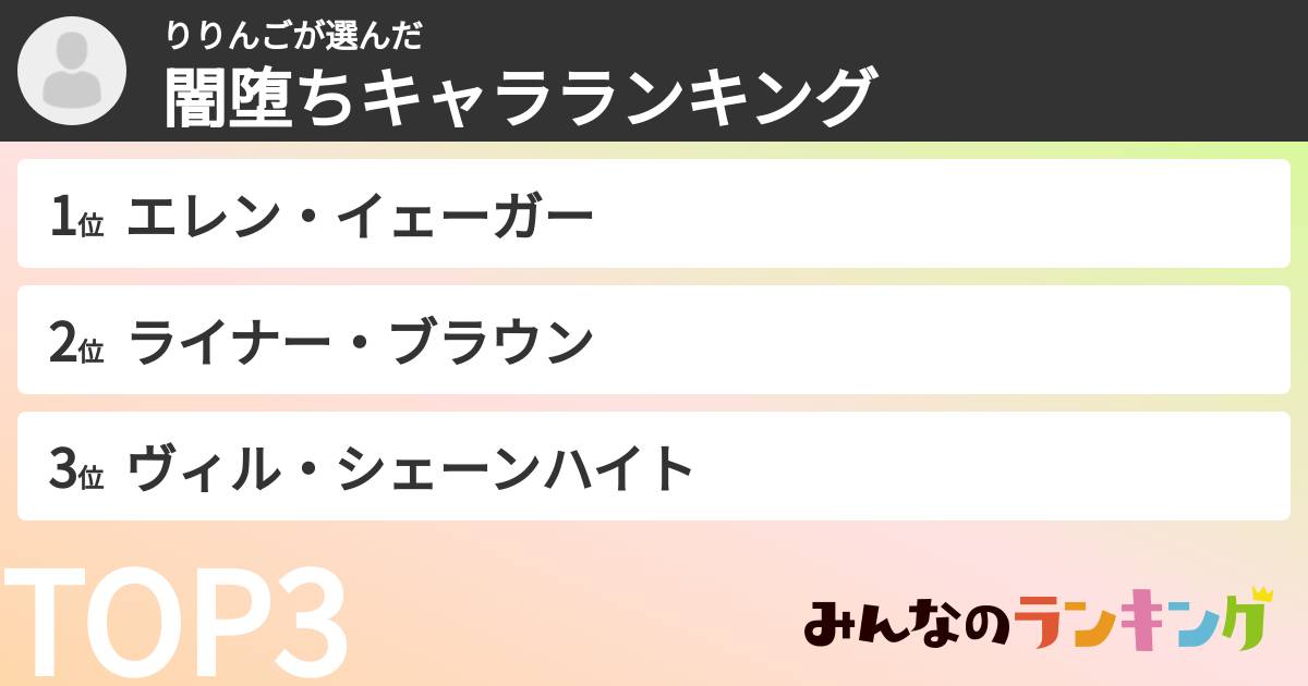 りりんごさんの「闇堕ちキャラランキング」