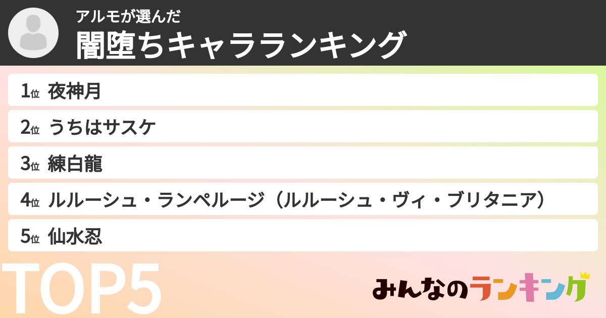 アルモさんの「闇堕ちキャラランキング」
