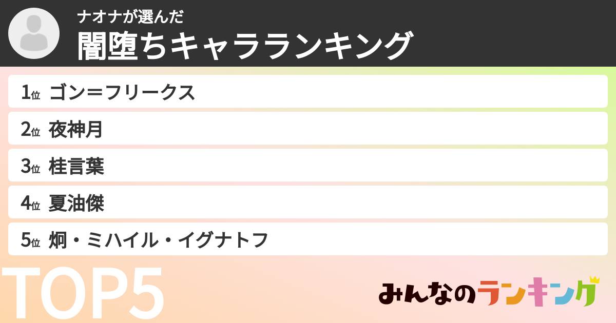 ナオナさんの「闇堕ちキャラランキング」