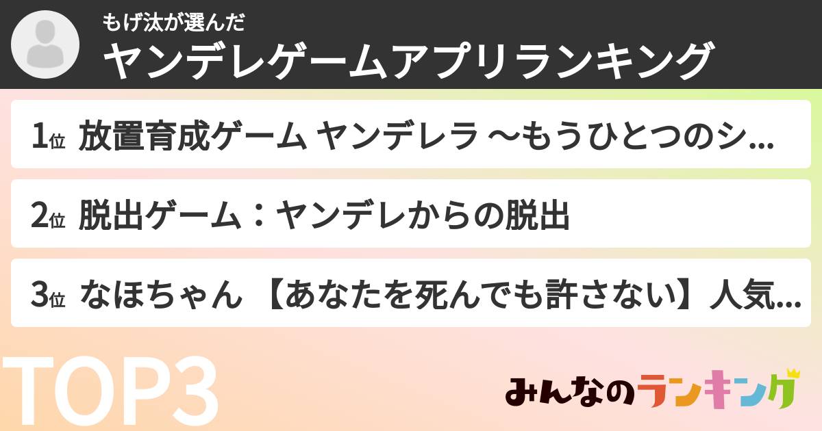 もげ汰さんの「ヤンデレゲームアプリランキング」