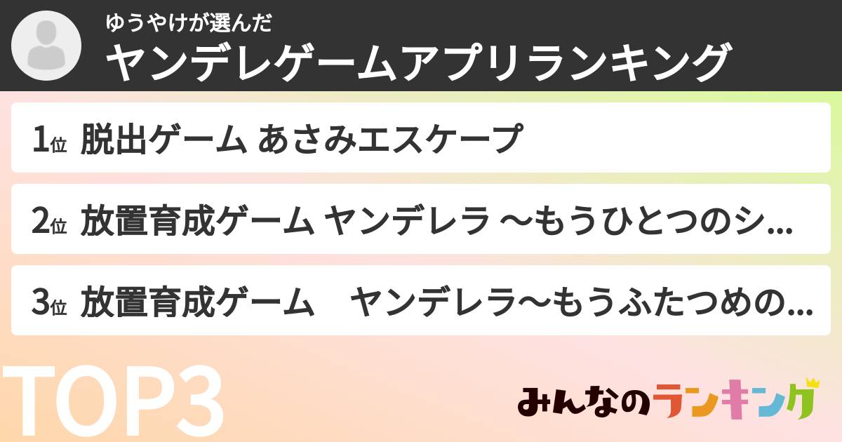 ゆうやけさんの「ヤンデレゲームアプリランキング」