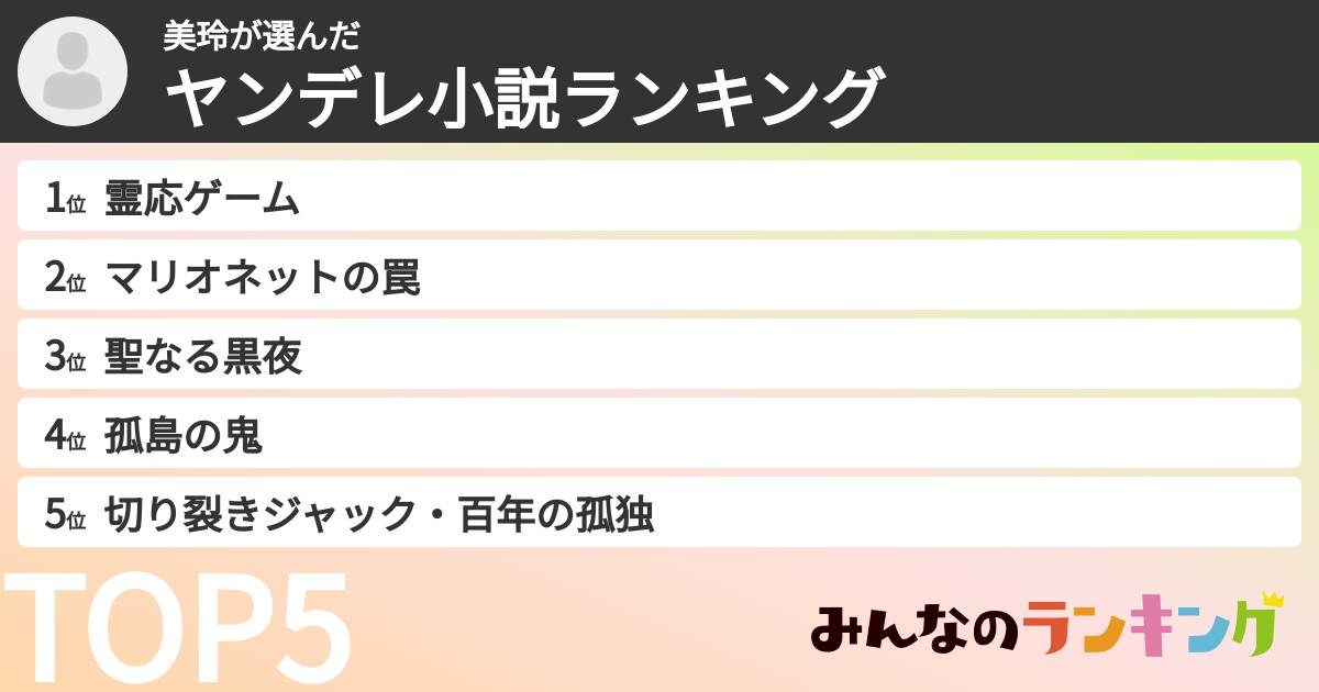 美玲さんの「ヤンデレ小説ランキング」