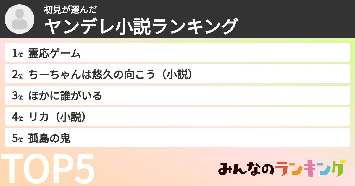 初見さんの「ヤンデレ小説ランキング」