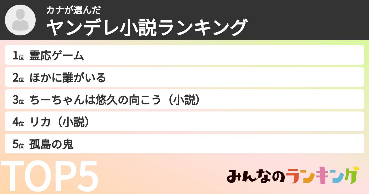 カナさんの「ヤンデレ小説ランキング」