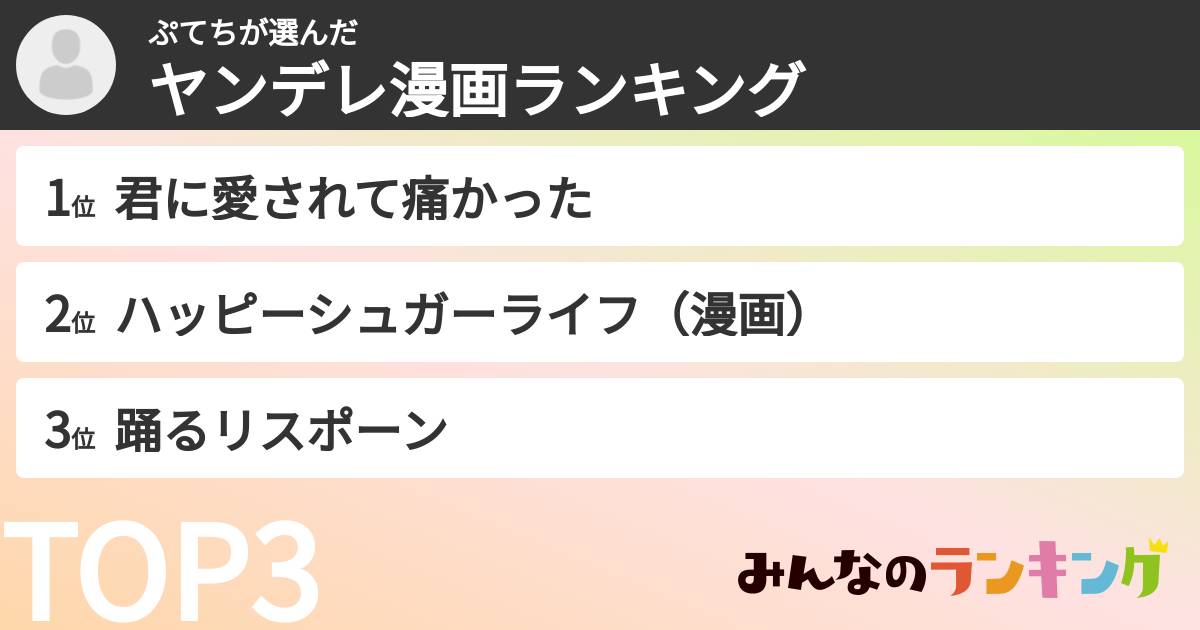 ぷてちさんの「ヤンデレ漫画ランキング」