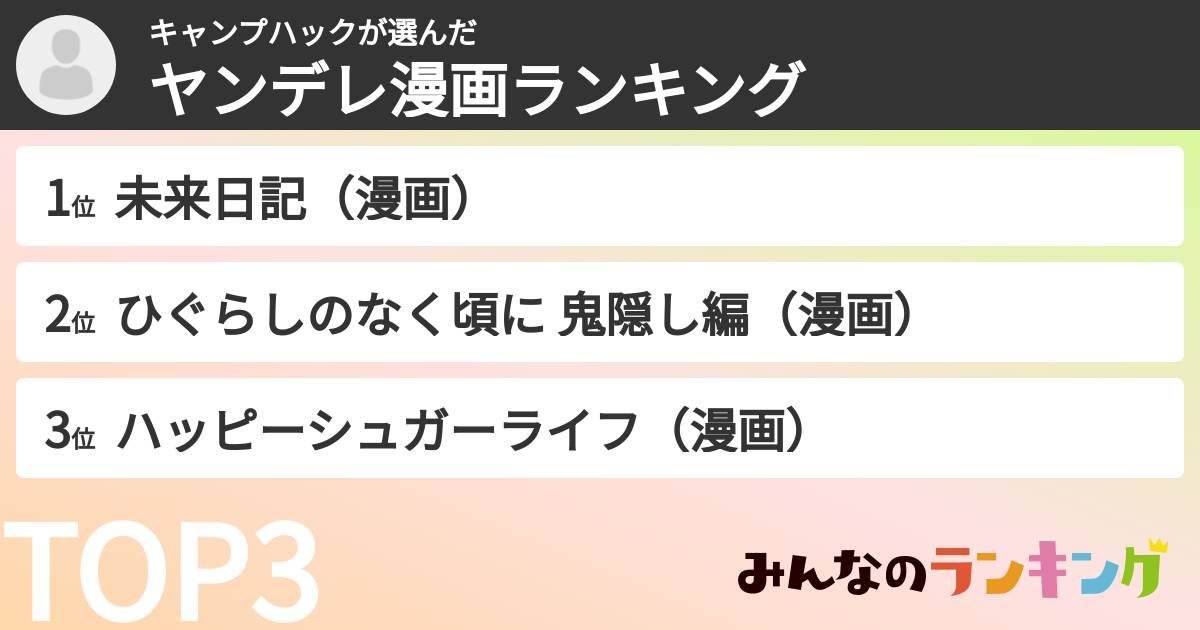 キャンプハックさんの「ヤンデレ漫画ランキング」