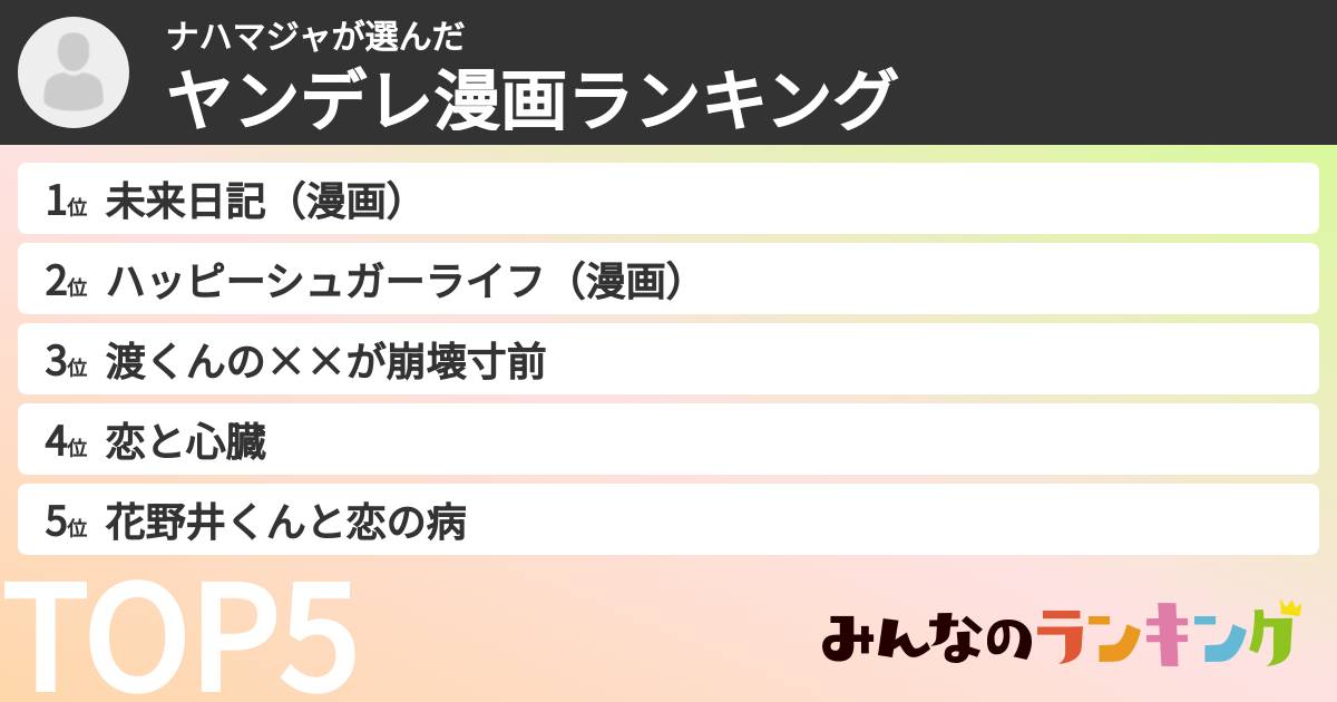 ナハマジャさんの「ヤンデレ漫画ランキング」