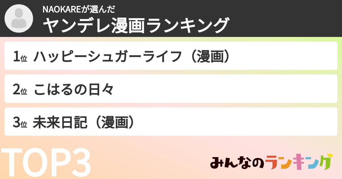 NAOKAREさんの「ヤンデレ漫画ランキング」