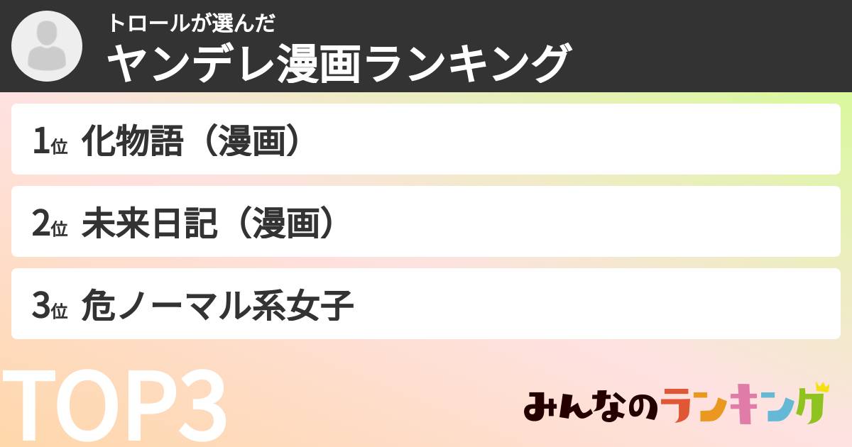 トロールさんの「ヤンデレ漫画ランキング」