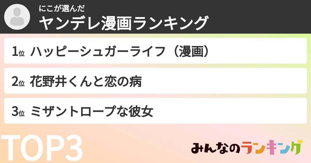 にこさんの「ヤンデレ漫画ランキング」