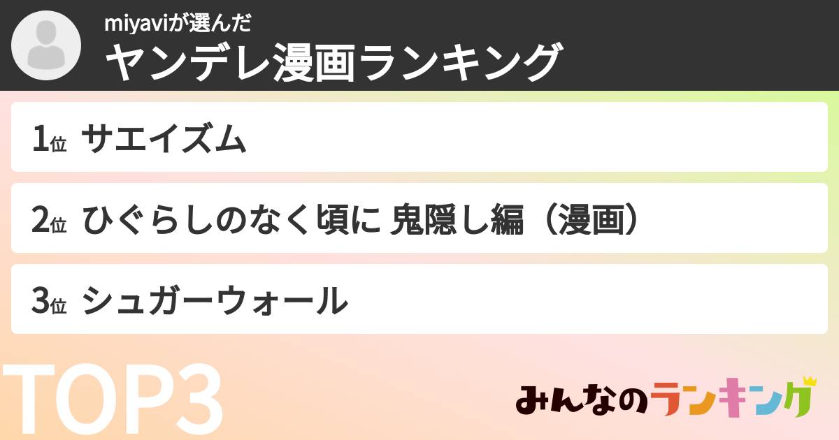 miyaviさんの「ヤンデレ漫画ランキング」