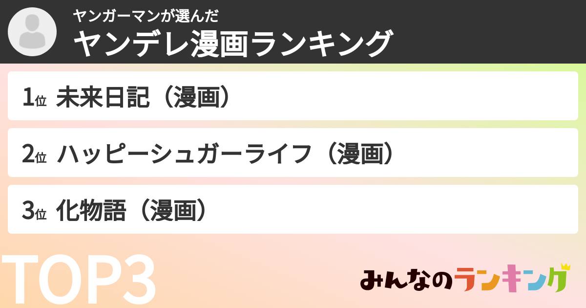 ヤンガーマンさんの「ヤンデレ漫画ランキング」
