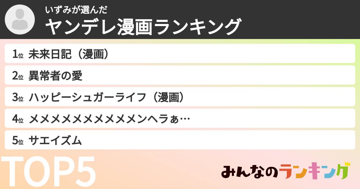 いずみさんの「ヤンデレ漫画ランキング」