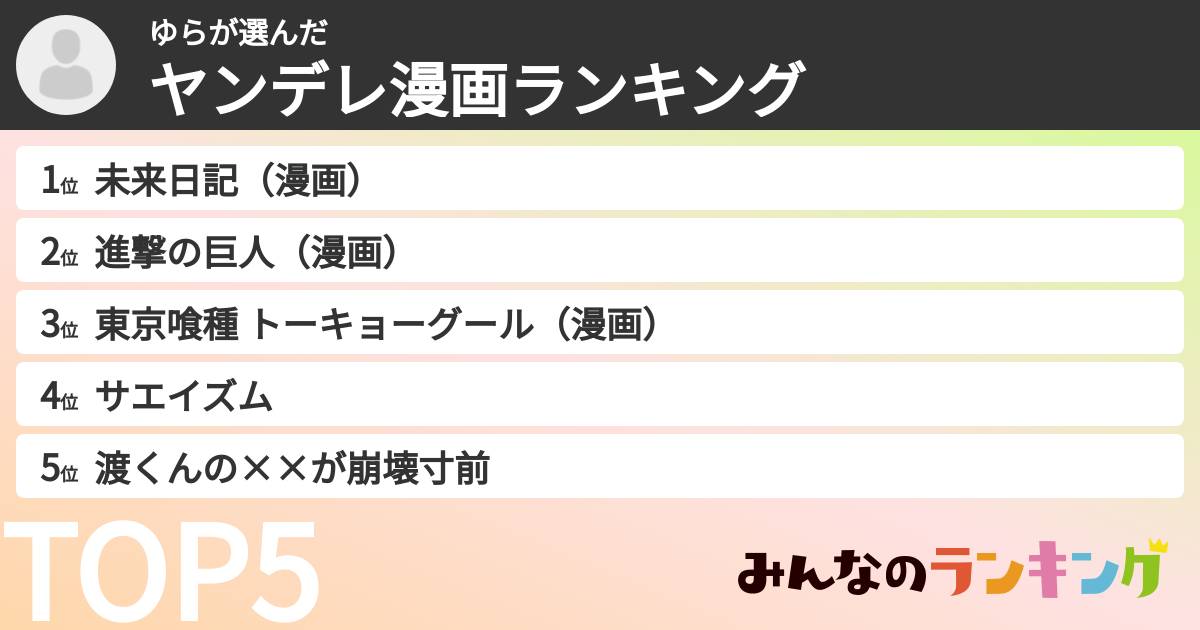 ゆらさんの「ヤンデレ漫画ランキング」