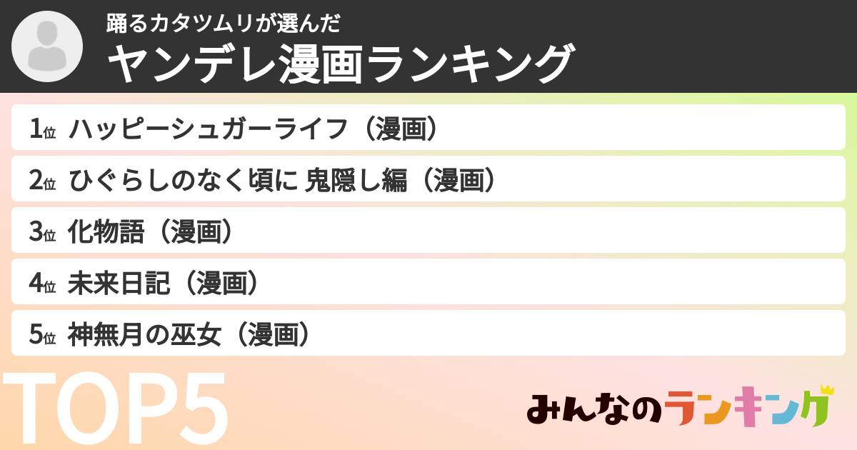 踊るカタツムリさんの「ヤンデレ漫画ランキング」