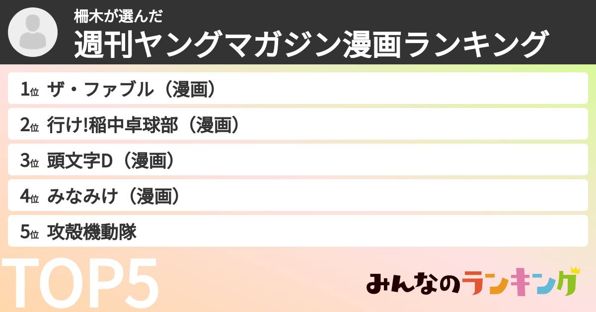 柵木さんの「週刊ヤングマガジン漫画ランキング」