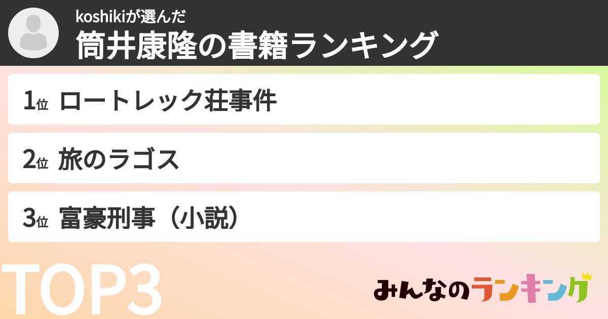 koshikiさんの「筒井康隆の書籍ランキング」