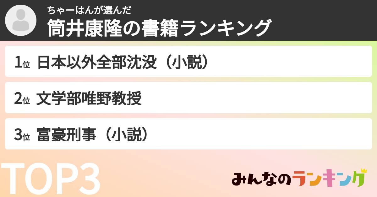 ちゃーはんさんの「筒井康隆の書籍ランキング」